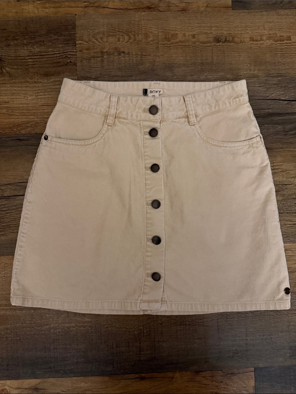 Roxy Cream Button-Front A-Line Corduroy Mini Skirt